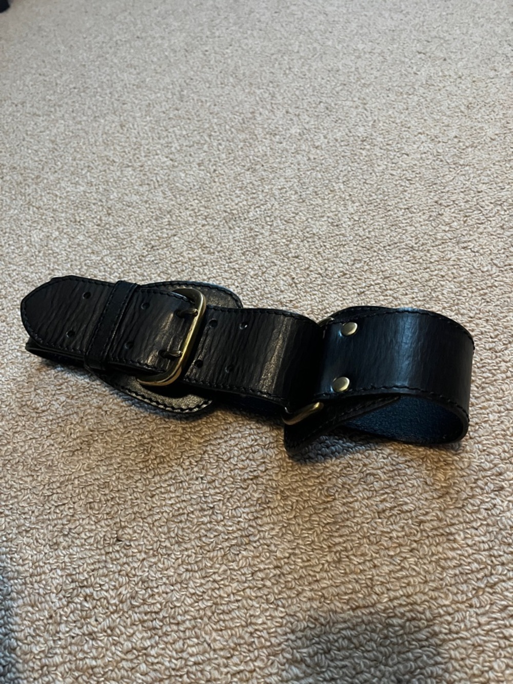 Linea Pelle Black Leather Wide Belt with Brass-Tone Buckle